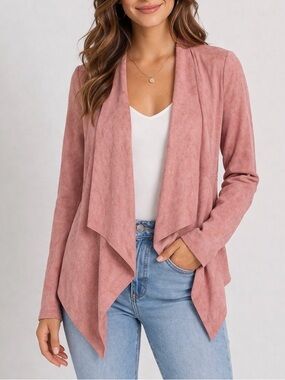 Cleo Dusty Rose Open-Front Blazer | Soft Drape Jacket | Medium Petite
